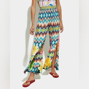 Desigual Hawaii Pant Large Multicolor Zigzag Lightweight Boho Flowy Sarong Split